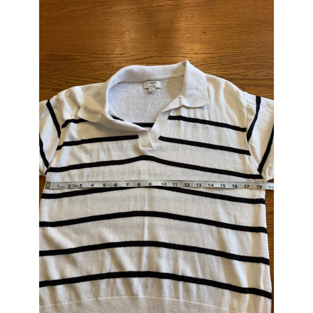 J.Crew Womens Linen Blend Striped Short Sleeve Polo Sweater Large Coastal Preppy